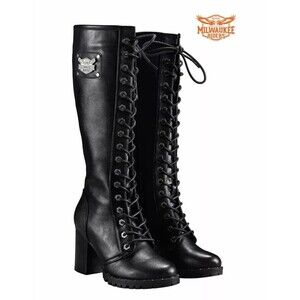 Milwaukee Riders Women's Knee High Laced PVC Boots Size 10  Zipper on Si…